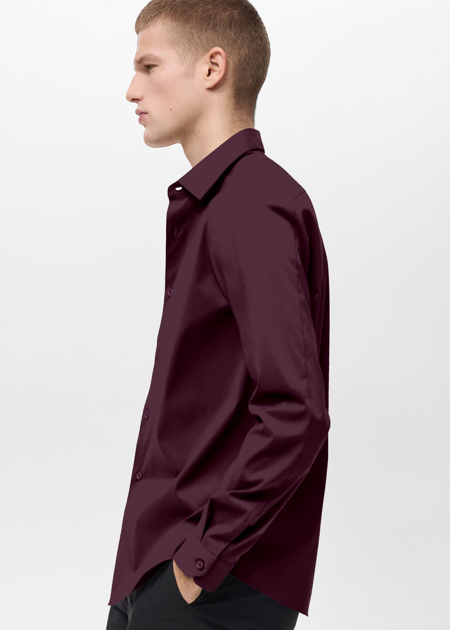 Plain Wine Classic Fit Satin Casual Shirt