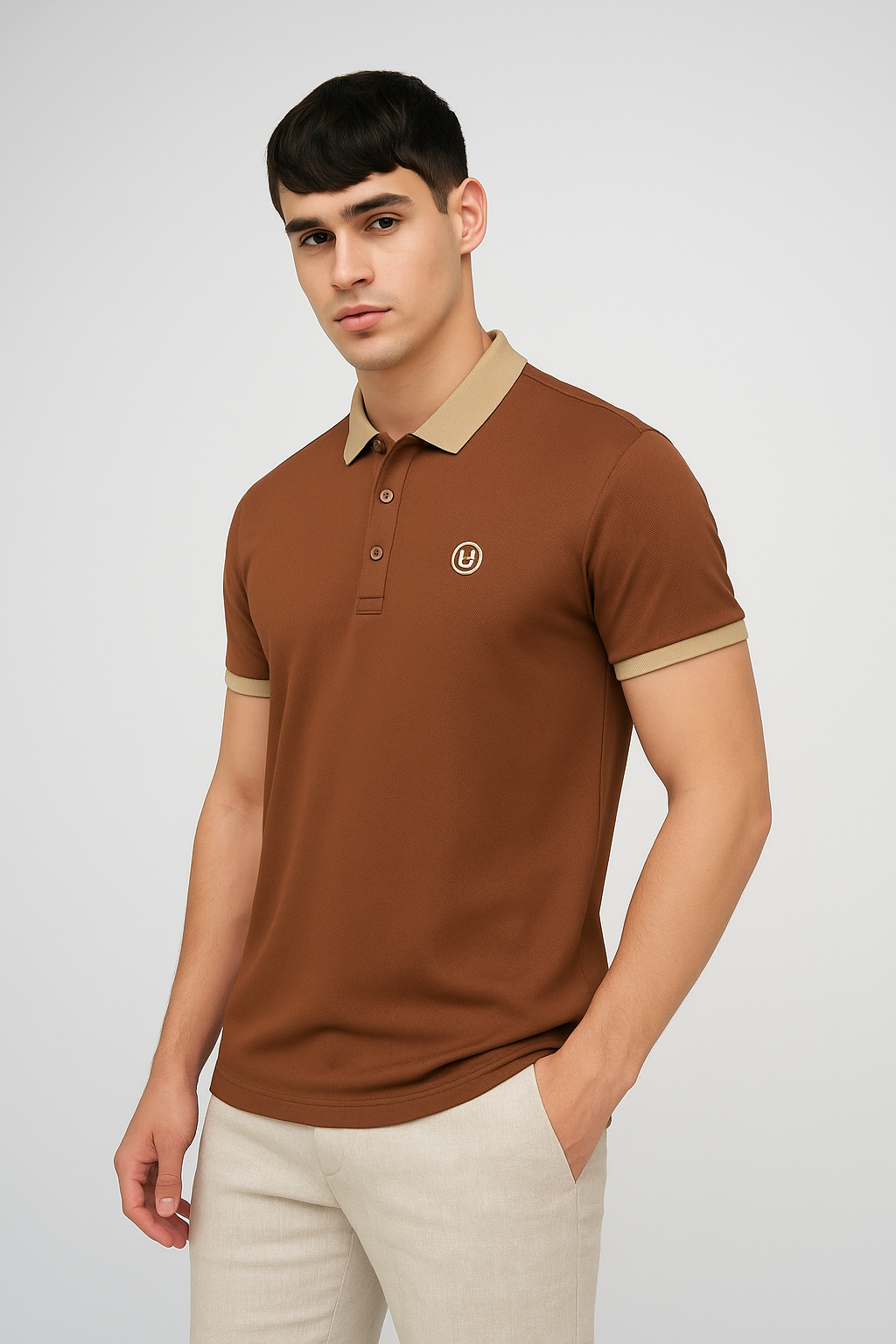 Embroidered Brown Regular Fit Polo T-Shirt