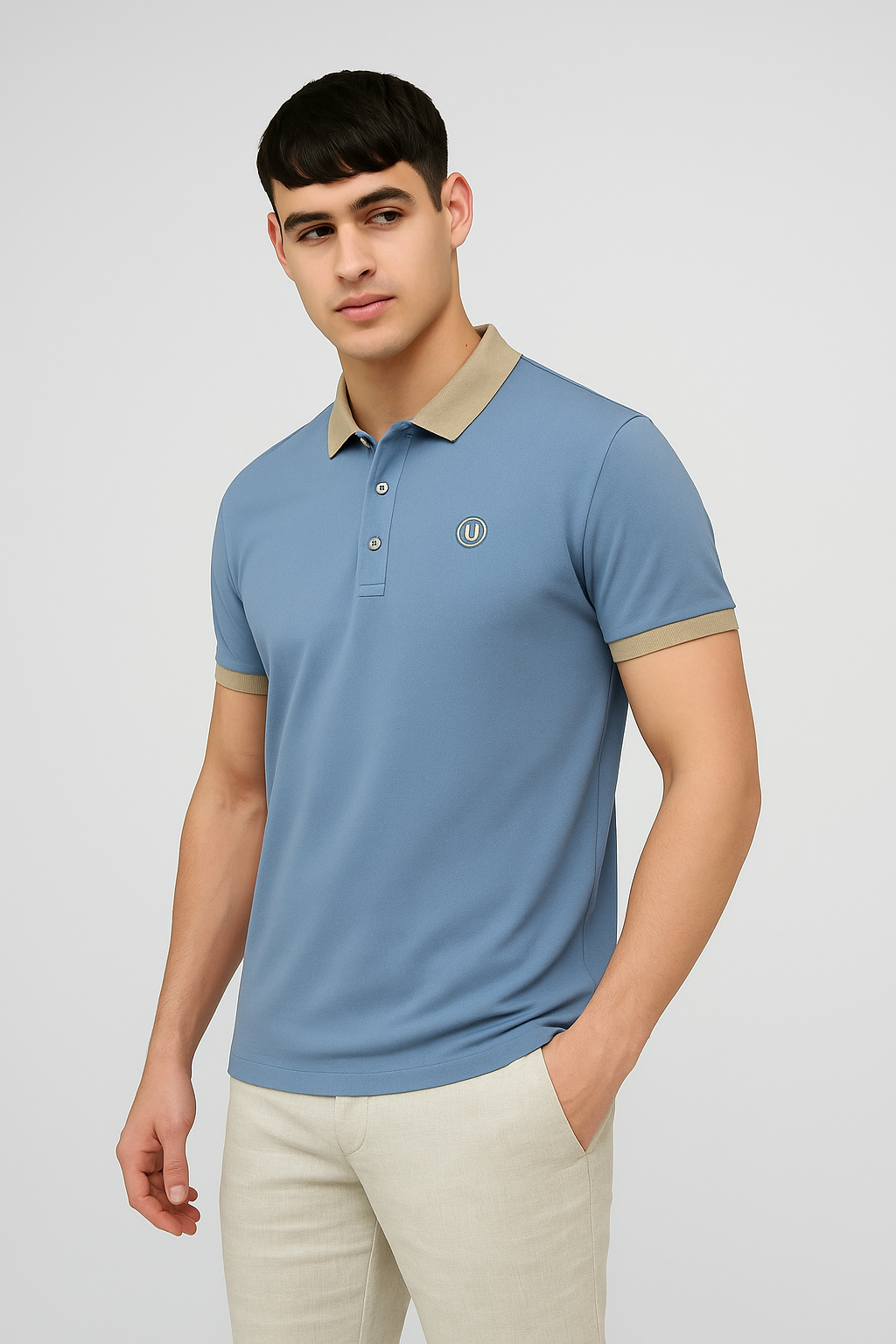Embroidered Blue Regular Fit Polo T-Shirt