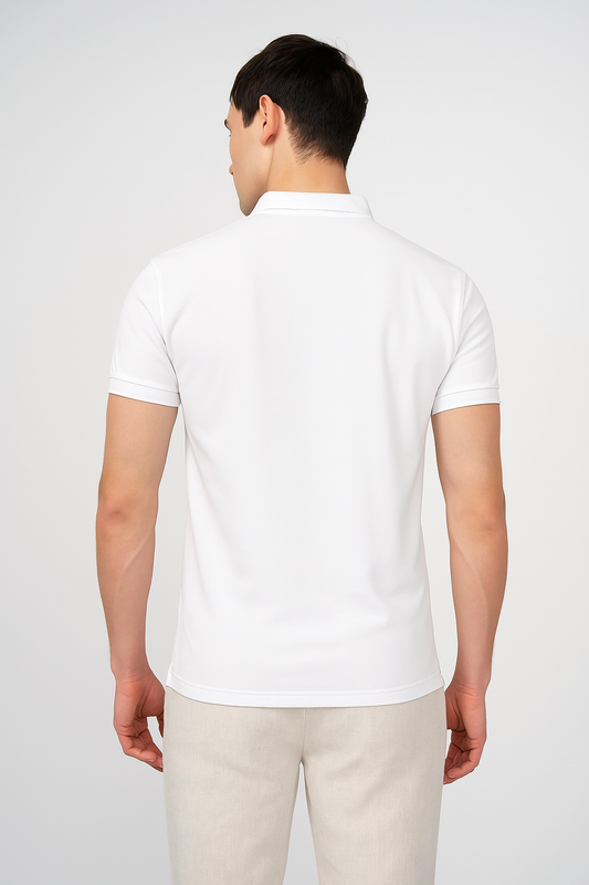 Embroidered White Regular Fit V Logo T-Shirt