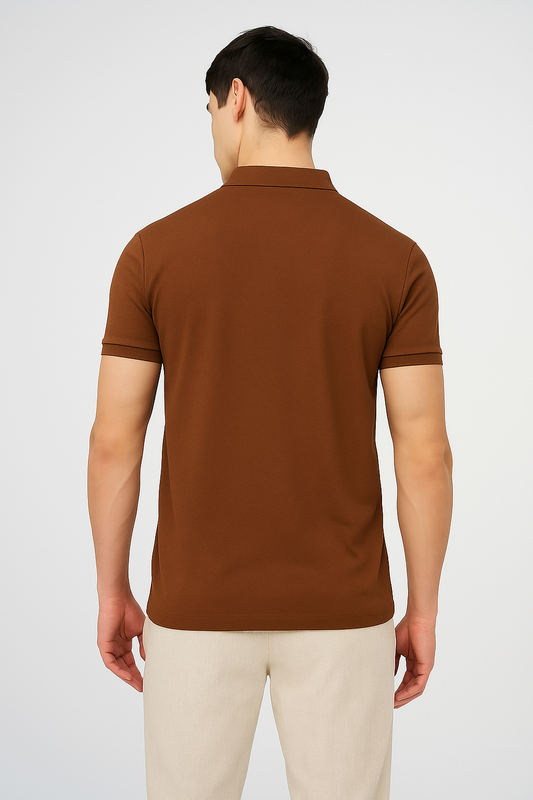 Embroidered Brown Regular Fit V Logo T-Shirt
